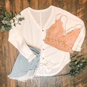 White Button Up Lightweight Tied Sweater